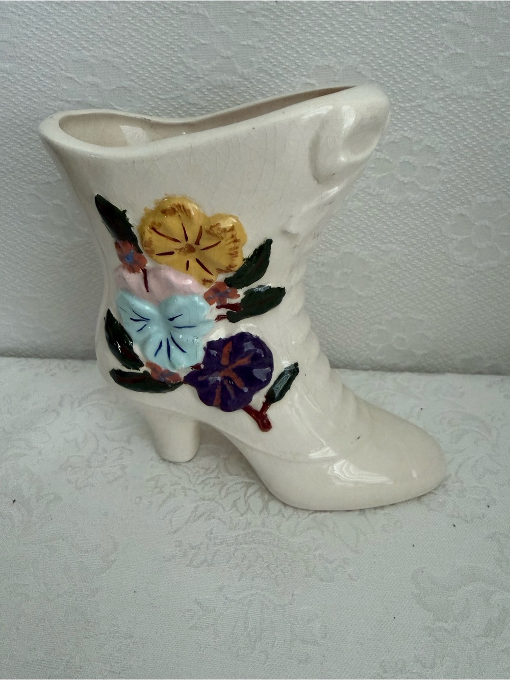 Vintage age 1970 Atlantic MoldCeramic  Boot Vase Planter hand painted